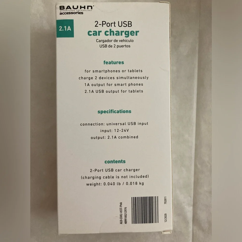 NWT Pink 2-Port USB Car Charger